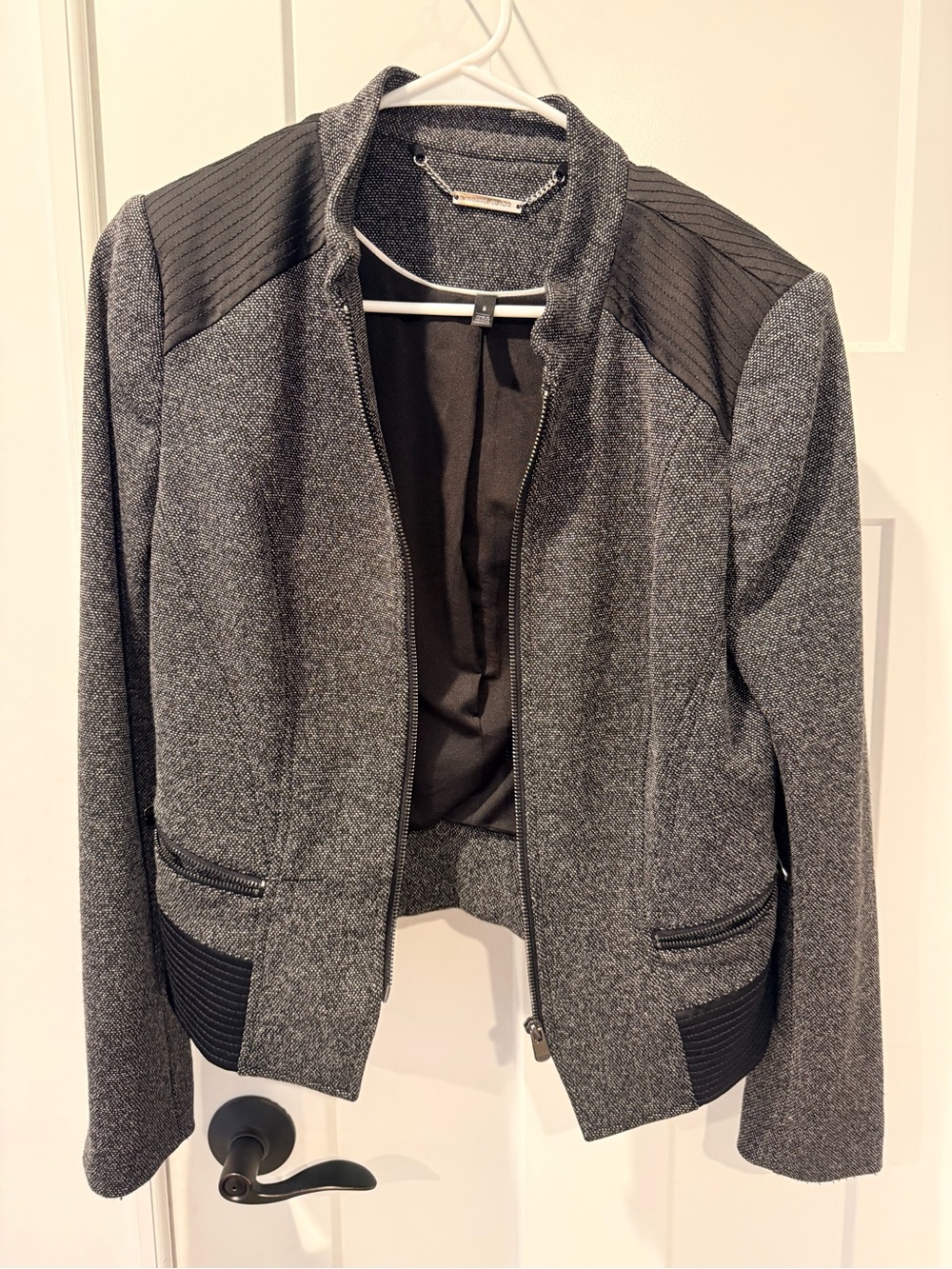 White House Black Market Gray Textured Zip Blazer